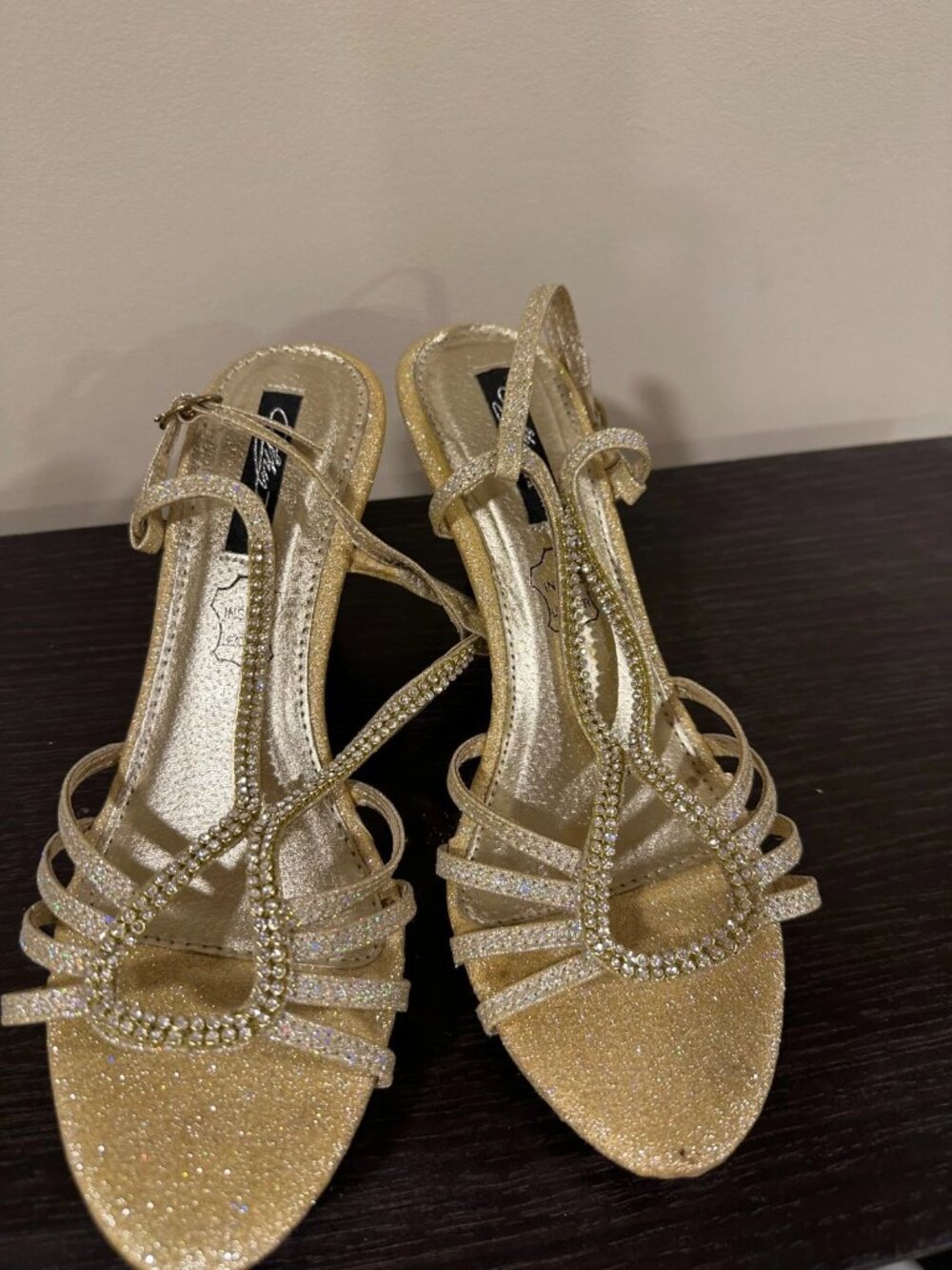 Glittery Gold t-strap heels, size 8